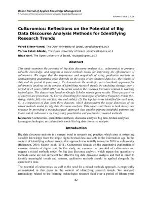 Culturomics: Reflections on the Potential of Big Data Discourse Analysis Methods for Identifying Research Trends