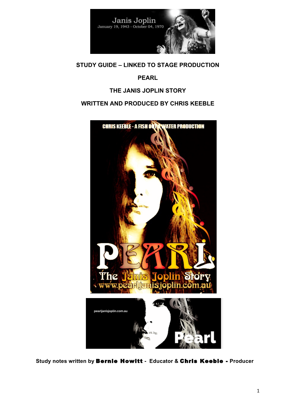 Study Guide – Linked to Stage Production Pearl the Janis