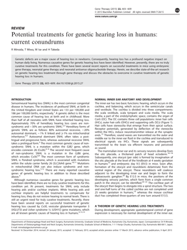 Potential Treatments for Genetic Hearing Loss in Humans: Current Conundrums