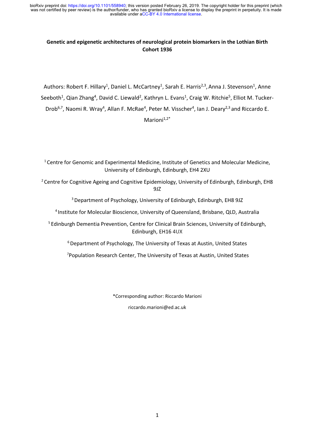 Genetic and Epigenetic Architectures of Neurological Protein Biomarkers in the Lothian Birth Cohort 1936