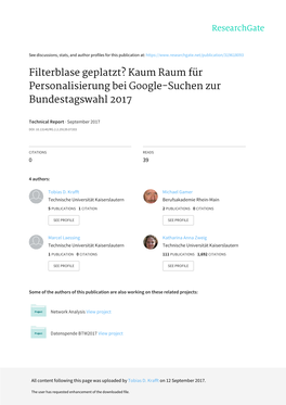 Filterblase Geplatzt? Kaum Raum Für Personalisierung Bei Google-Suchen Zur Bundestagswahl 2017