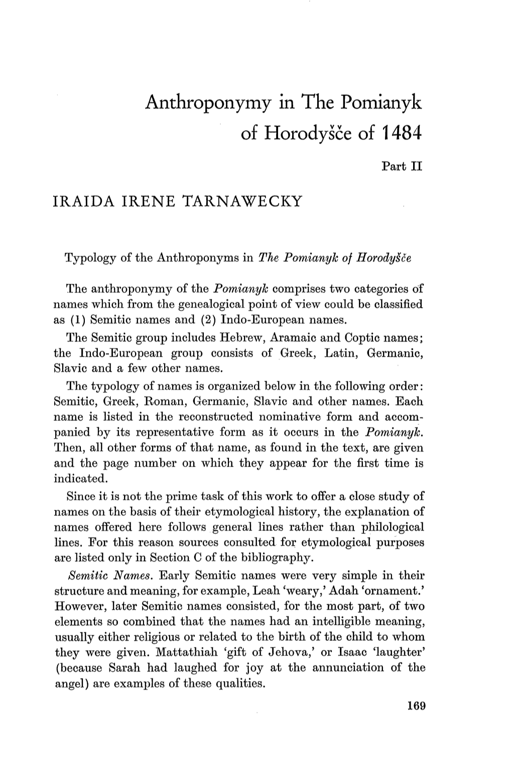 Anthroponyrny in the Pomianyk of Horodysce of 1484