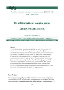 On Political Activism in Digital Games Daniel Cermak