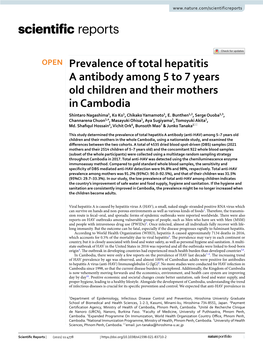 Prevalence of Total Hepatitis a Antibody Among 5 to 7 Years Old Children and Their Mothers in Cambodia Shintaro Nagashima1, Ko Ko1, Chikako Yamamoto1, E