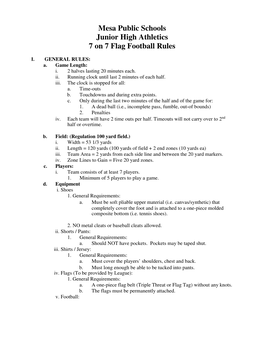 Mesa Public Schools Junior High Athletics 7 on 7 Flag Football Rules