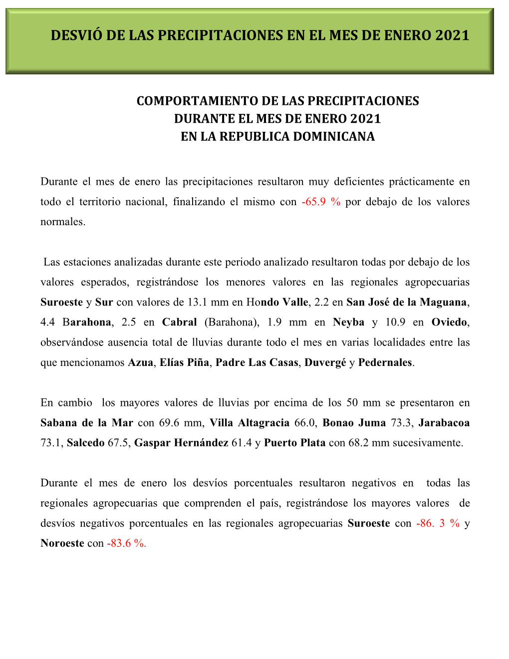 Desvió De Las Precipitaciones En El Mes De Enero 2021