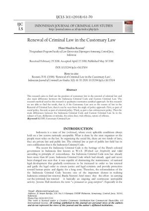 Renewal of Criminal Law in the Customary Law …