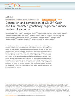 Generation and Comparison of CRISPR-Cas9 and Cre-Mediated Genetically Engineered Mouse Models of Sarcoma