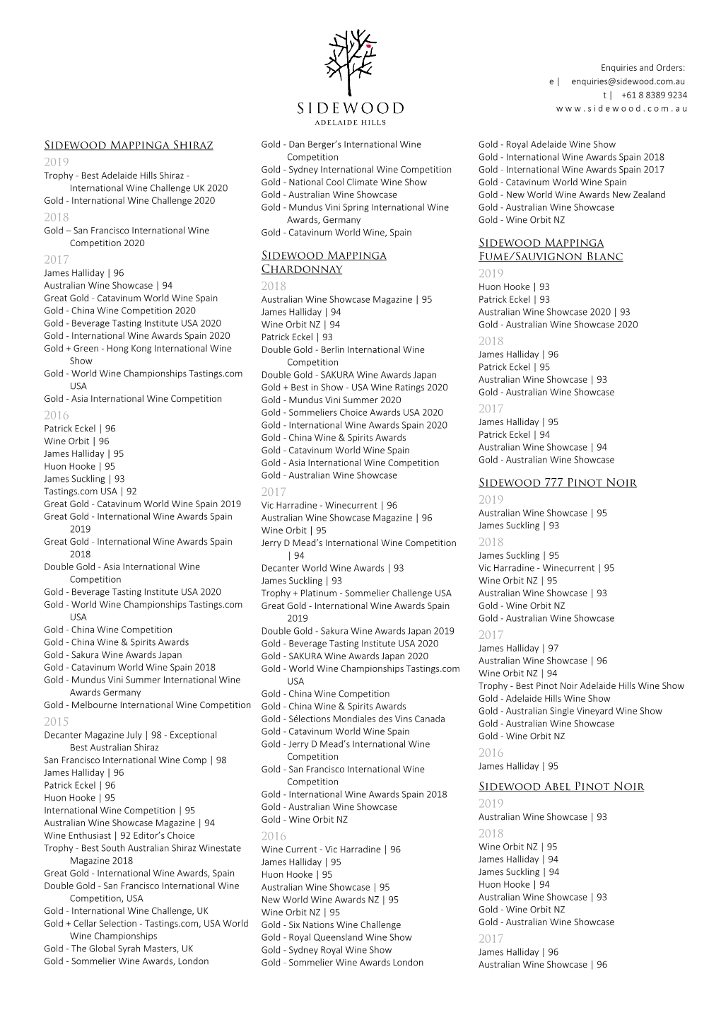 Sidewood Mappinga Shiraz 2019 2018 2017 2016 2015 Sidewood
