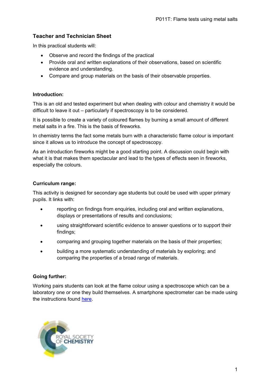 Flame Tests Using Metal Salts: Teacher Sheet - DocsLib