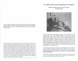 The 2003 Lotte Lenya Competition for Singers