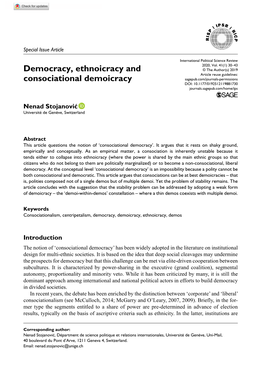 Democracy, Ethnoicracy and Consociational Demoicracy