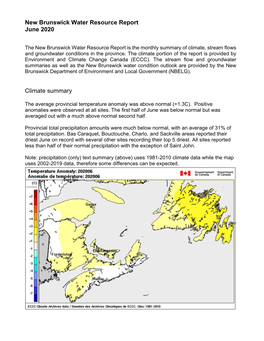 New Brunswick Water Resource Report June 2020 Climate Summary