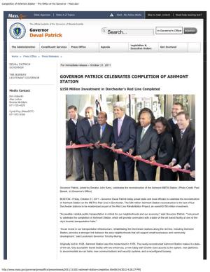 Completion of Ashmont Station - the Office of the Governor - Mass.Gov