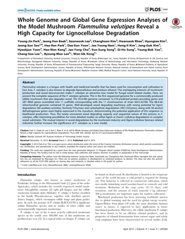 The Model Mushroom Flammulina Velutipes Reveal a High Capacity for Lignocellulose Degradation