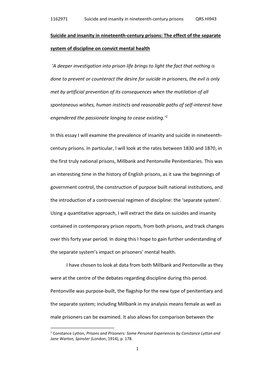 Suicide and Insanity in Nineteenth-Century Prisons: the Effect of the Separate System of Discipline on Convict Mental Health