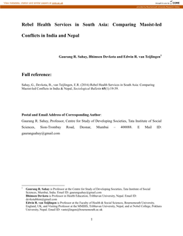 Comparing Maoist-Led Conflicts in India and Nepal Full Reference