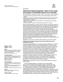 Abdominal Angiostrongyliasis, Report of Two Cases and Analysis of Published Reports from Colombia Fernando Bolaños1,2, Leonardo F