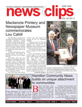 Mackenzie Printery and Newspaper Museum Commemorates Lou Cahill