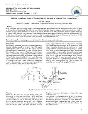 Relation Between the Length of Forearm and Carring Angle at Elbow an Observational Study