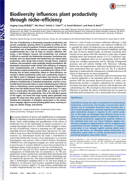 Biodiversity Influences Plant Productivity Through Niche–Efficiency