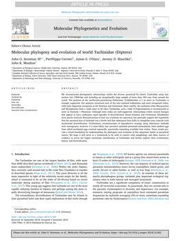 Molecular Phylogeny and Evolution of World Tachinidae (Diptera) ⁎ John O