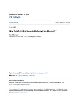 New Catalytic Reactions in Carbohydrate Chemistry