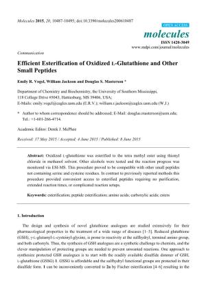 Efficient Esterification of Oxidized L-Glutathione and Other Small Peptides