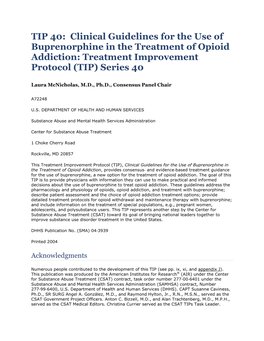 TIP 40: Clinical Guidelines for the Use of Buprenorphine in the Treatment of Opioid Addiction: Treatment Improvement Protocol (TIP) Series 40