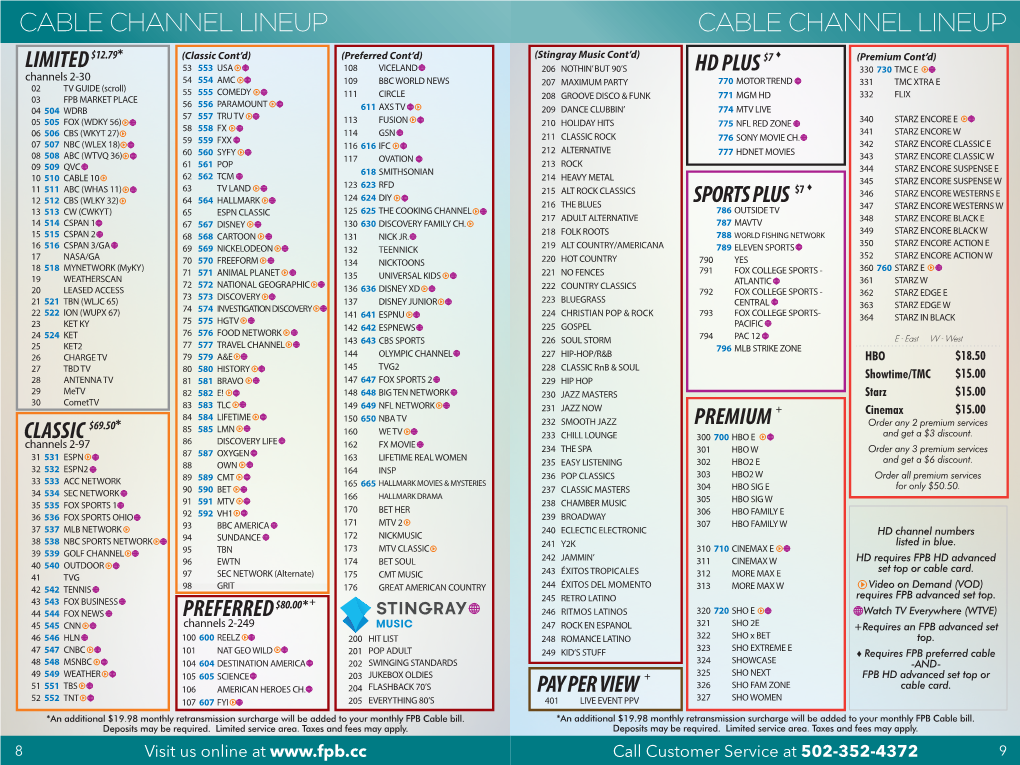 Cable Channel Lineup Cable Channel Lineup - DocsLib