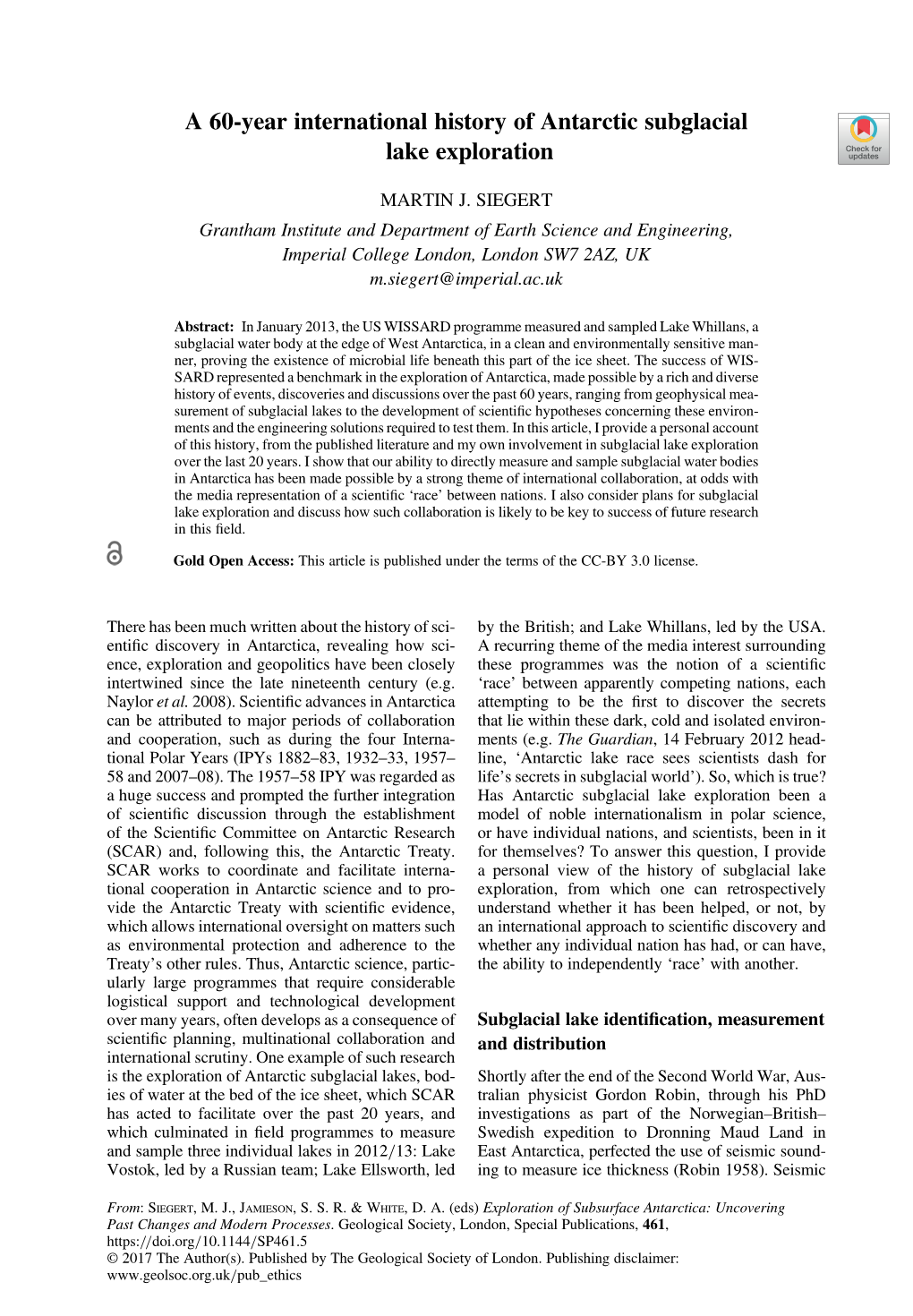 A 60-Year International History of Antarctic Subglacial Lake Exploration