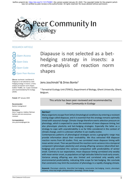 Diapause Is Not Selected As a Bet-Hedging Strategy in Insects: A
