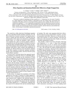 Dirac Equation and Quantum Relativistic Effects in a Single Trapped Ion