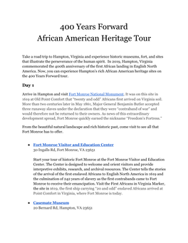 400 Years Forward African American Heritage Tour