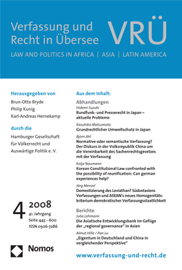 Sse Verfassung Und Und Völkerrecht Recht in Übersee VRÜ LAW and POLITICS in AFRICA | ASIA | LATIN AMERICA