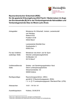 Flacht / Niederneisen Im Zuge Der Bundesstraße (B) 54 in Der Verbandsgemeinde Hahnstätten Und Verbandsgemeinde Diez Im Rhein-Lahn-Kreis