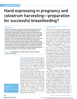 Hand Expressing in Pregnancy and Colostrum Harvesting—Preparation for Successful Breastfeeding?