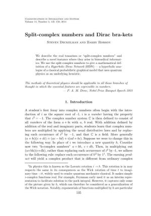 Split-Complex Numbers and Dirac Bra-Kets