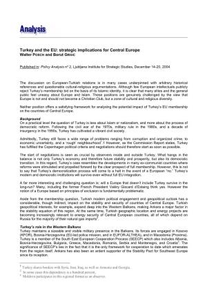Turkey and the EU: Strategic Implications for Central Europe Walter POSCH and Borut GRGIC
