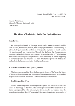 The Vision of Eschatology in the East Syrian Qurbana