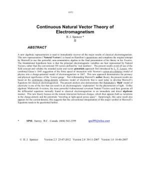 Continuous Natural Vector Theory of Electromagnetism H