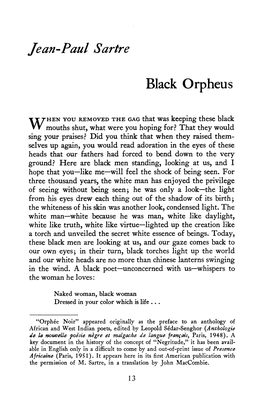 Black Orpheus, Fiction by Jean-Paul Sartre, Translated by John