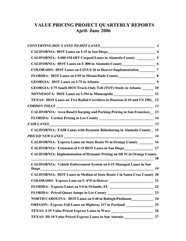 VALUE PRICING PROJECT QUARTERLY REPORTS April- June 2006
