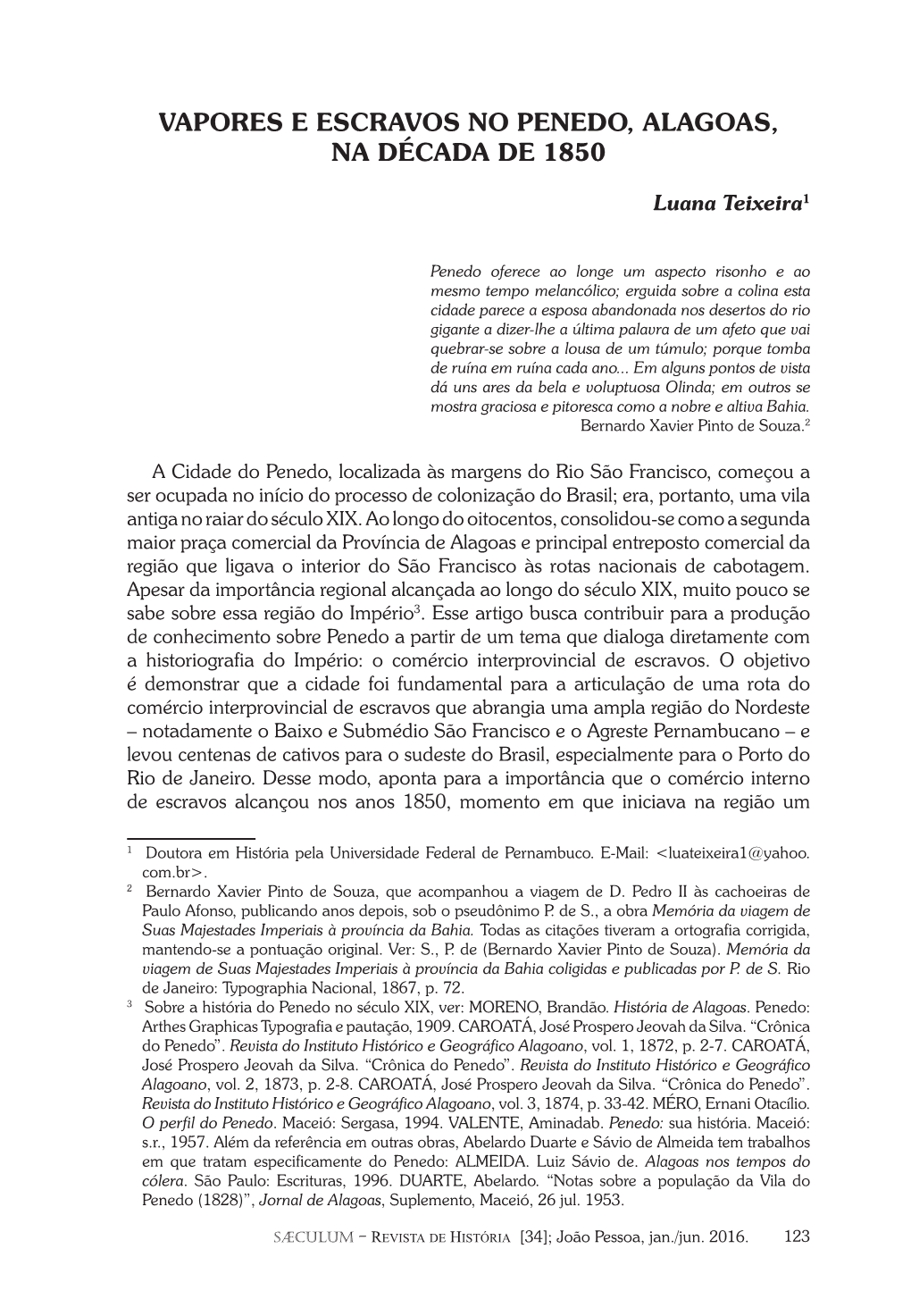 Vapores E Escravos No Penedo, Alagoas, Na Década De 1850