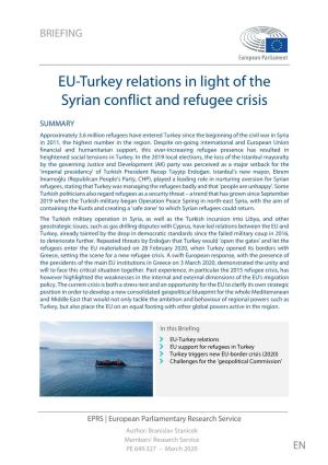 EU-Turkey Relations in Light of Syrian Conflict and Refugee Crisis