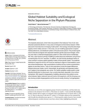 Global Habitat Suitability and Ecological Niche Separation in the Phylum Placozoa