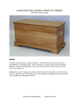 HANDCRAFTED LIDDED CHEST in CHERRY with Red Cedar Lining