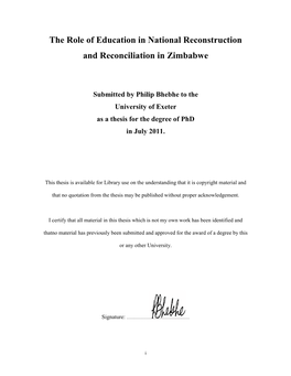 The Role of Education in National Reconstruction and Reconciliation in Zimbabwe