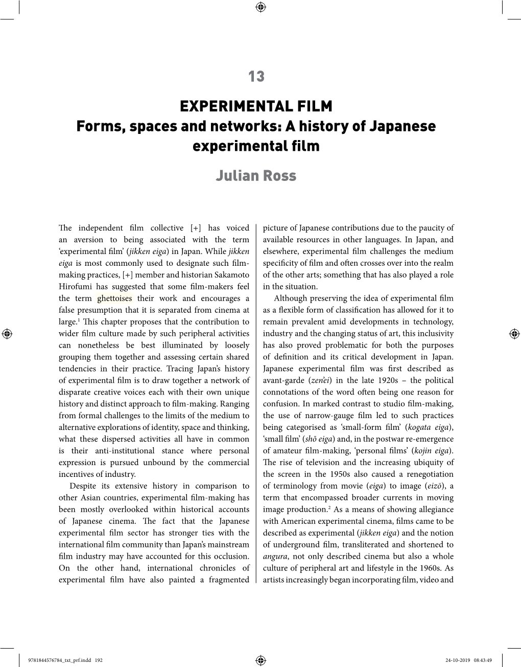 A History of Japanese Experimental Film Julian Ross