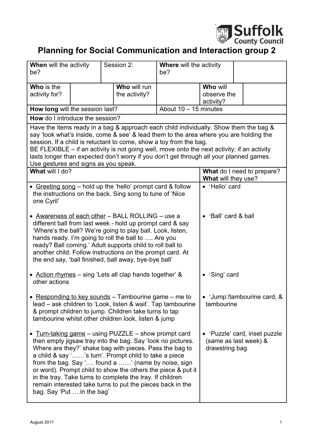 Planning for Social Communication Interaction Group